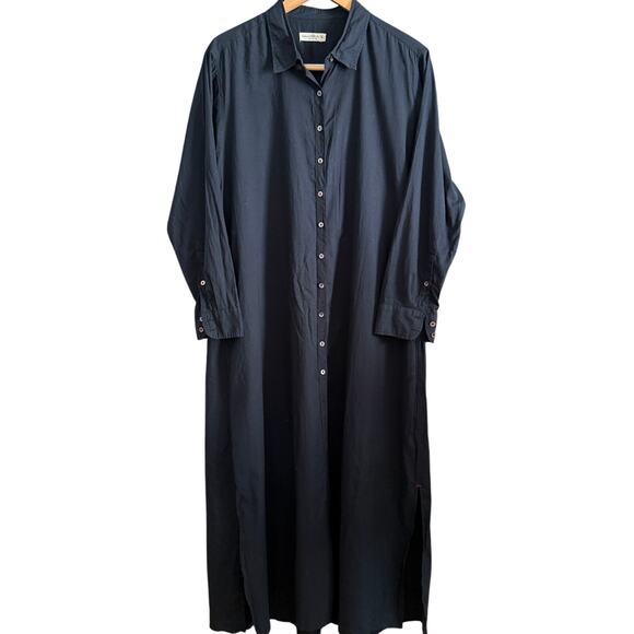 Natural Life | Drew 100% Cotton Button Down Duster Maxi Shirt Dress Black Medium - Picture 2 of 10